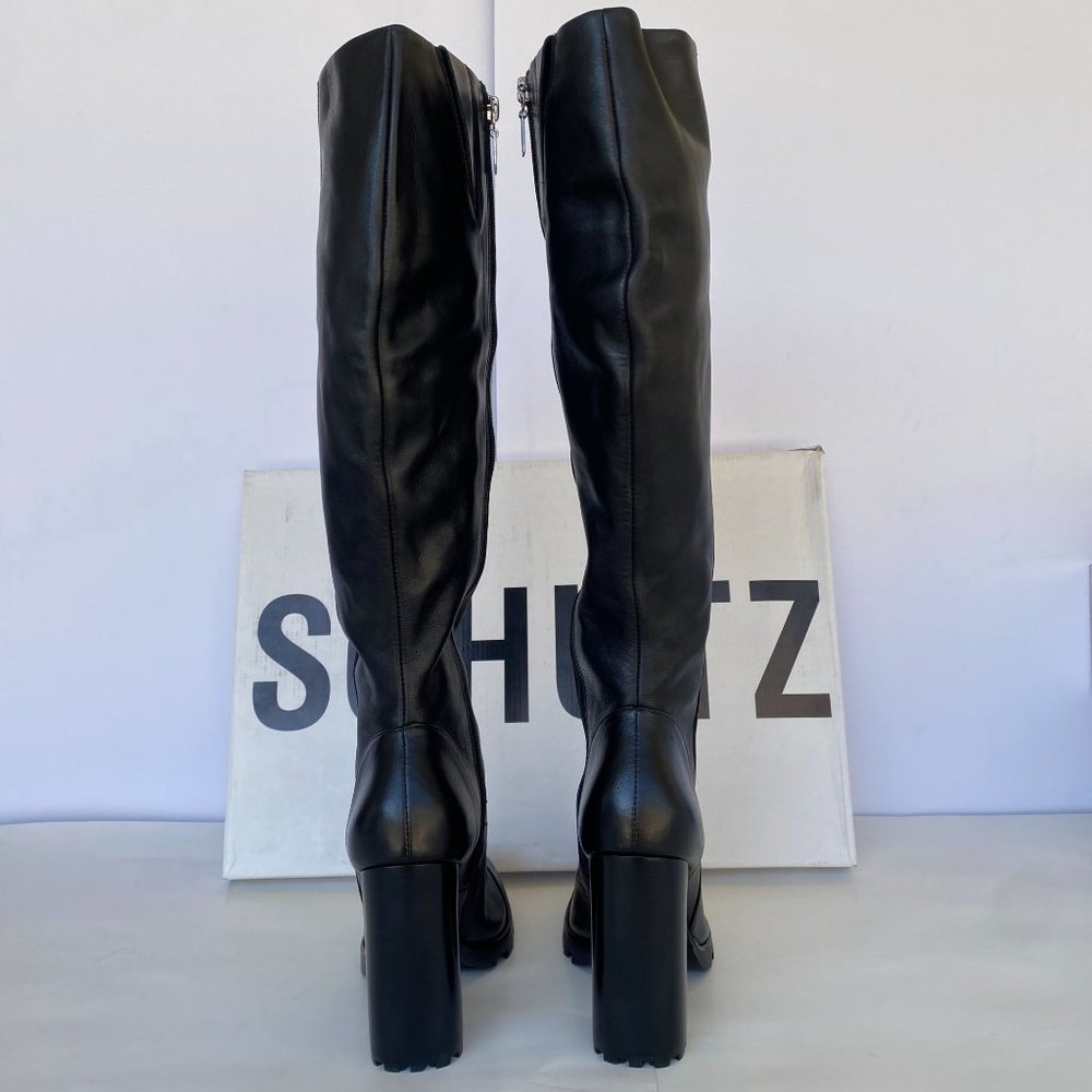 NIB SCHUTZ S-TALL BLACK LEATHER LUG SOLE KNEE HIGH BOOTS SZ 8.5 - Picture 6 of 13
